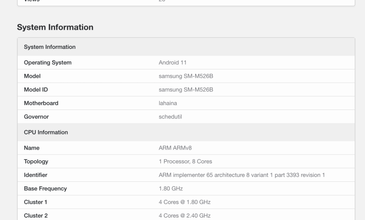 Samsung Galaxy M52 5G specifications Reviled via Geekbench