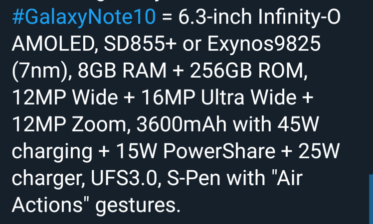 Samsung Galaxy Note 10 Specifications