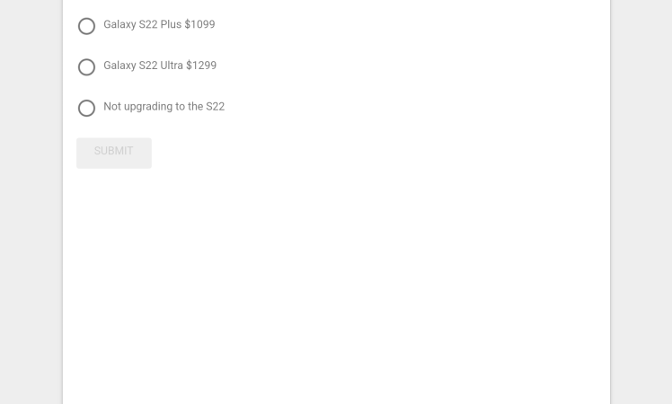 Samsung Galaxy S22 Series pricing (US$) leaked through Google survey