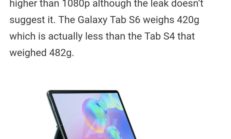 Samsung Galaxy Tab S6 some Specifications