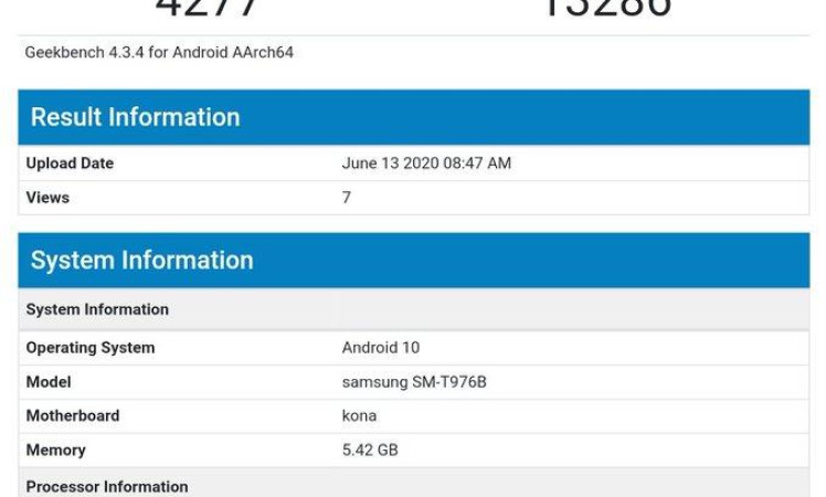 Samsung Galaxy Tab S7 5G Geekbench Runmark Leaks