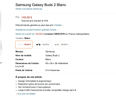 So the Samsung Galaxy Buds 2 listed on Amazon France website listed price: €167.90(~₹14,600)