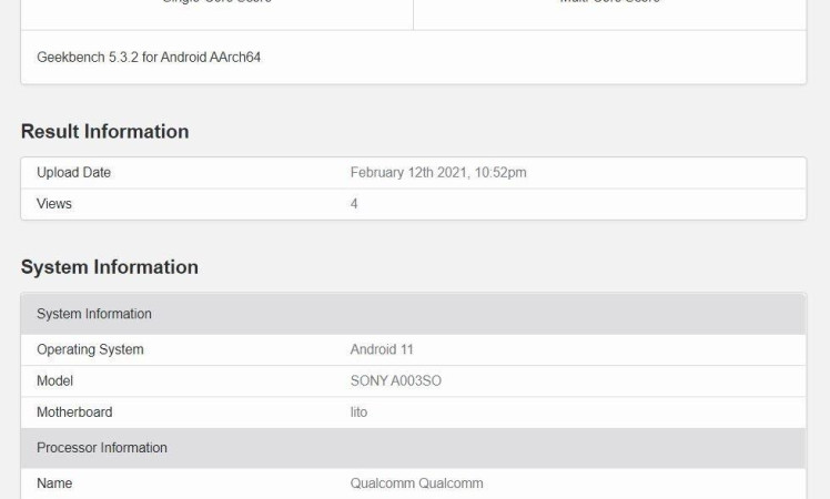 Sony Xperia 10 iii Geekbench Runmark Leaks