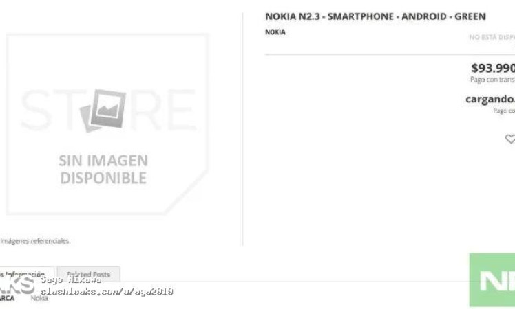 Spanish store website Listing Nokia 2.3 Specs