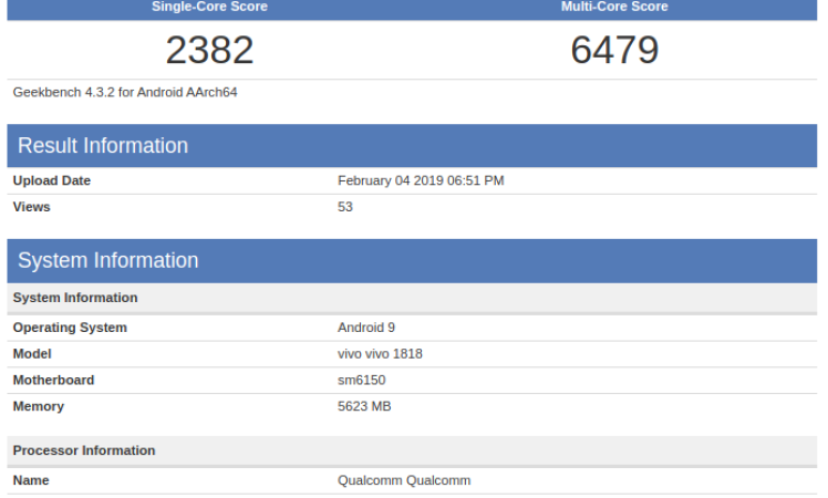 Vivo V15 Pro Surfaces on Geekbench with Snapdragon 675 SoC and 6GB RAM