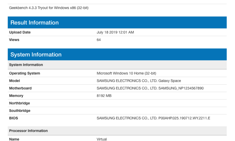 Windows 10 powered Samsung Galaxy Space gets benchmarked with octa-core processor and 8GB RAM